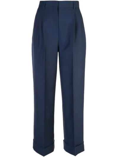 Fendi Turn-up Cuff Mohair-blend Trousers In Blue