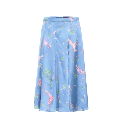 Altuzarra Caroline Bird-print Silk Knee-length Skirt In Blue
