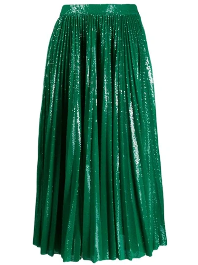 Msgm Sequinned Pleated Midi Skirt In Green