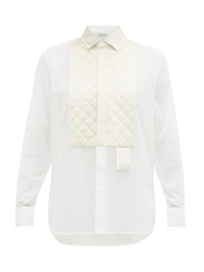 Bottega Veneta Quilted Satin-yoke Cotton Shirt In White