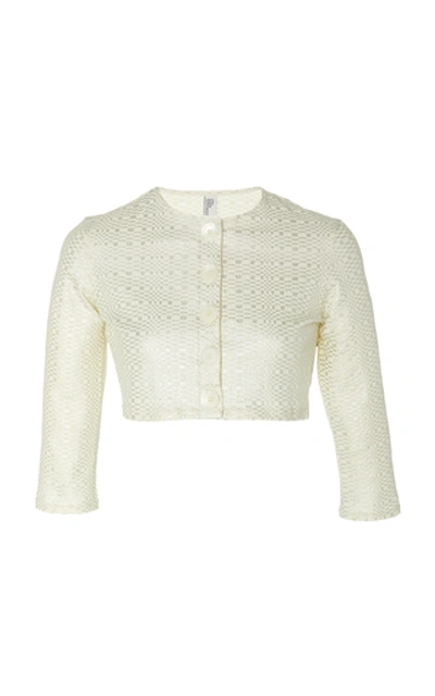 Lisa Marie Fernandez Cropped Metallic Seersucker Cardigan In White