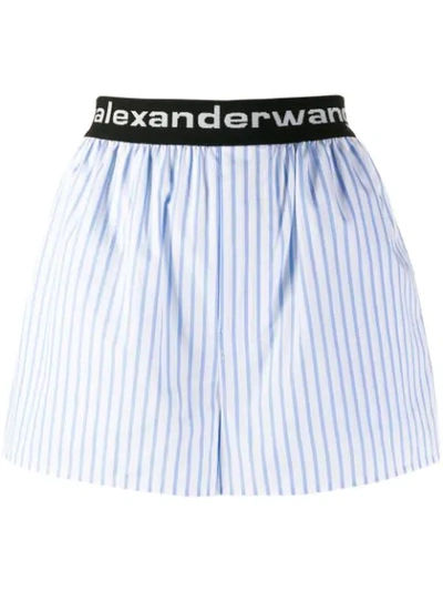 Alexander Wang Logo-embroidered Striped Cotton-poplin Shorts In Blue