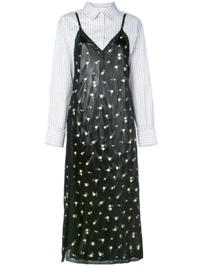 Alexander Wang Floral-print Lace-trimmed Satin And Cotton-poplin Midi In Black