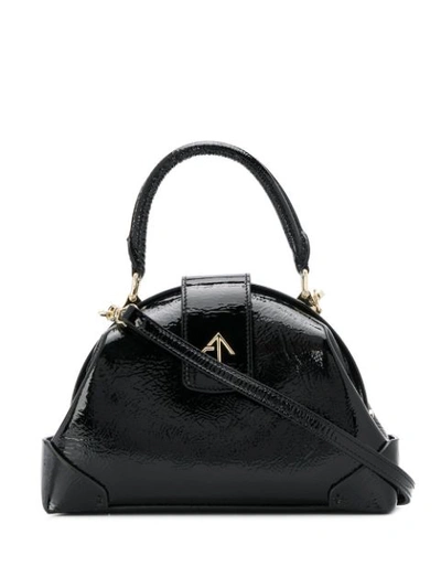Manu Atelier Demi Patent Leather Top Handle Bag In Black