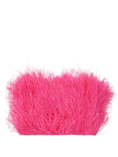 Attico Ostrich Feather-embroidered Strapless Top In Pink