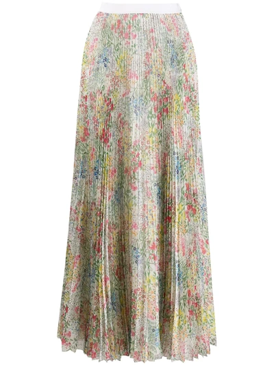 Giambattista Valli Floral-print Pleated Silk-chiffon Maxi Skirt In White