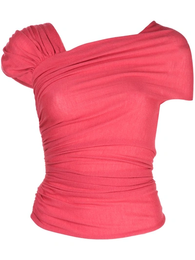 Giambattista Valli One-shoulder Ruched Cashmere Top In Pink