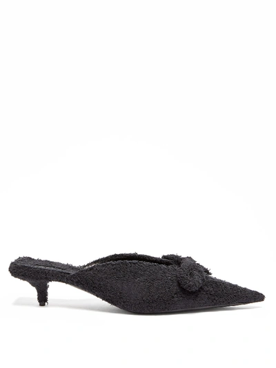 Balenciaga Square Knife Terry-towelling Mules In Black