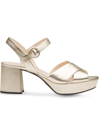 Prada Metallic Textured-leather Platform Sandals In Pirite