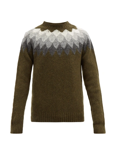 Officine Generale Fair Isle Shetland Wool Sweater In Green