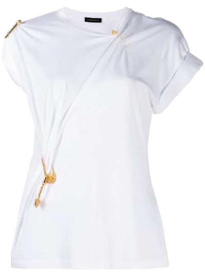 Versace White Embellished Cotton T-shirt