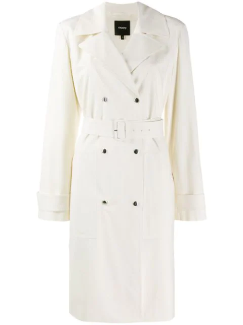 Theory Belted Virgin Wool Trench Coat In White | ModeSens