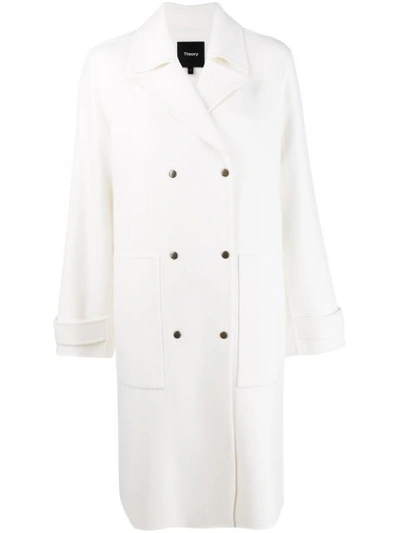 Theory Belted Virgin Wool Trench Coat In Ivory