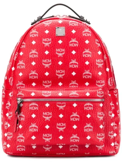 Mcm Stark Visetos Leather Backpack In Red