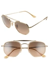 Ray Ban Ray-ban Unisex Brow Bar Aviator Sunglasses, 52mm In Gold/brown Gray Gradient