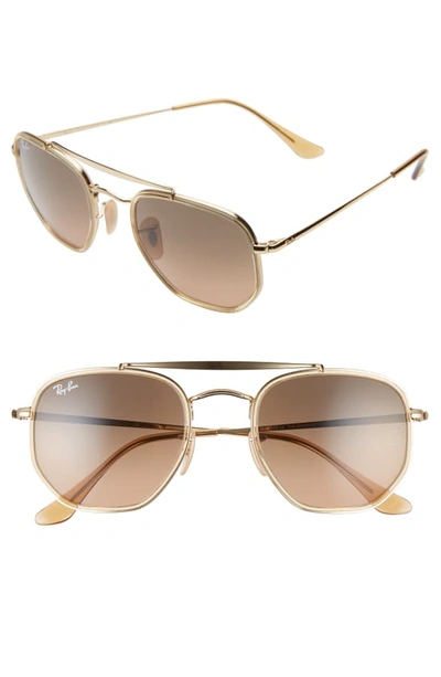Ray Ban Ray-ban Unisex Brow Bar Aviator Sunglasses, 52mm In Gold/brown Gray Gradient