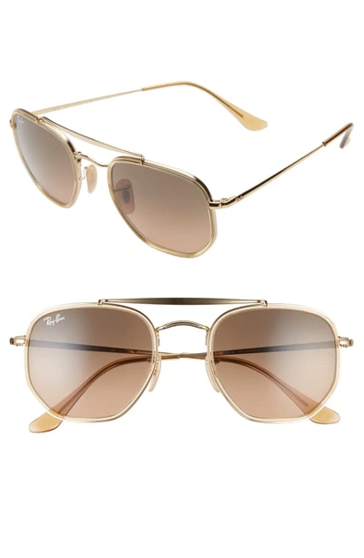 Ray Ban Ray-ban Unisex Brow Bar Aviator Sunglasses, 52mm In Gold/ Brown Gradient