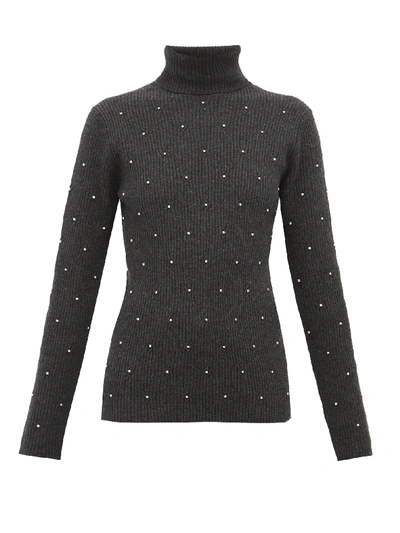 Marc Jacobs Runway Strass Embroidered Rib-knit Turtleneck Sweater In Grey