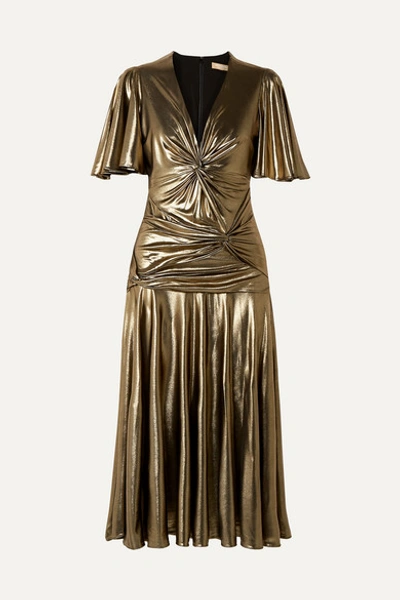 Michael Kors Women's Gathered Pleated Metallic Midi Dress In Gold