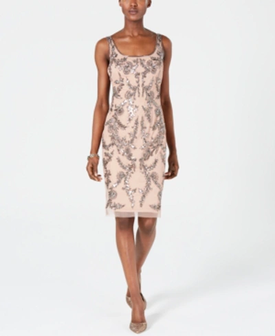 Adrianna Papell Embellished Sheath Dress In Rose Gold