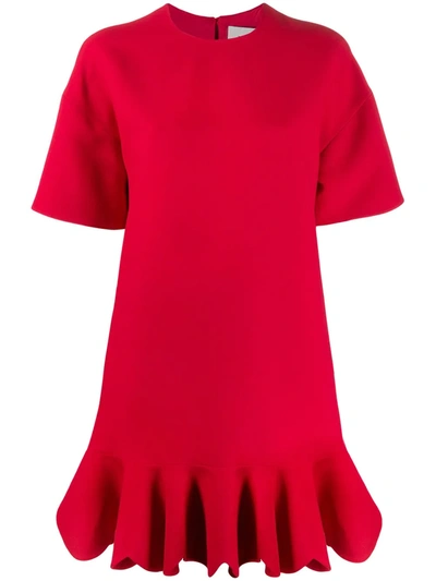 Valentino Ruffle Hem Wool And Silk Dress In Red