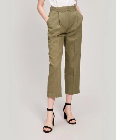 Ymc You Must Create Market Linen And Cotton-blend Trousers In Green