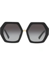 Valentino Hexagonal Oversized V Logo Sunglasses In Black
