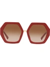 Valentino Red Hexagonal Oversized V Logo Sunglasses