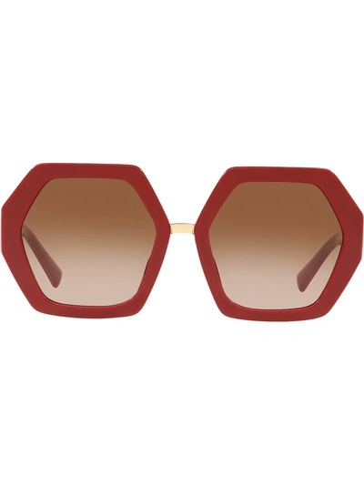 Valentino Red Hexagonal Oversized V Logo Sunglasses