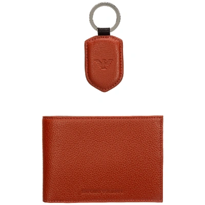 Emporio Armani Men's Genuine Leather Wallet Credit Card Bifold In Orange