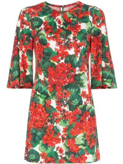 Dolce & Gabbana Geranium Print Mini Dress In Red