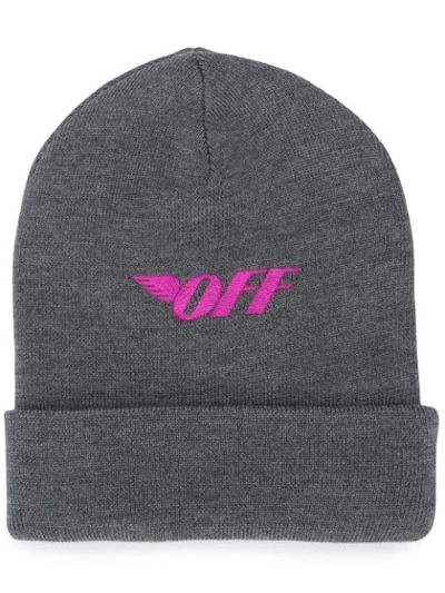 Off-white Embroidered Logo Beanie In Grey
