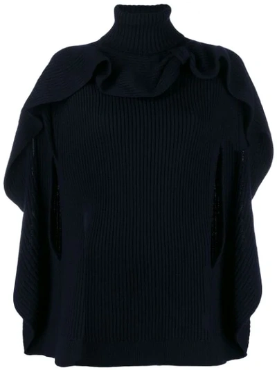 Red Valentino Ruffled Cape Ribbed Top In Blue