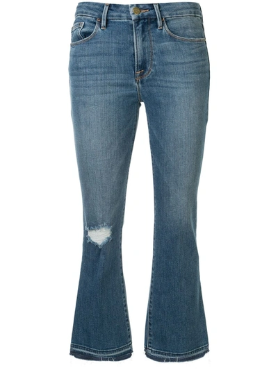 Frame Le Crop Mini Boot Distressed Mid-rise Kick-flare Jeans In Blue