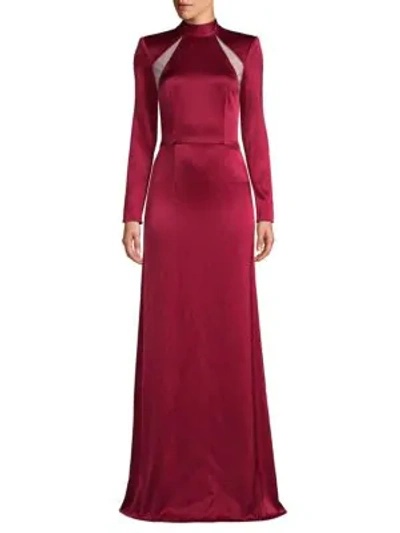 Alice And Olivia Charita Long Sleeve A-line Gown In Bordeaux