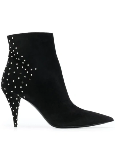 Saint Laurent Kiki Studded Suede Boots In Black