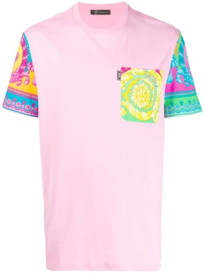 Versace T-shirt With Baroque Inserts In Pink