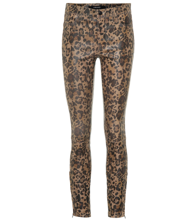 J Brand Mid Rise Leopard Print Leather Pants In Multicolor