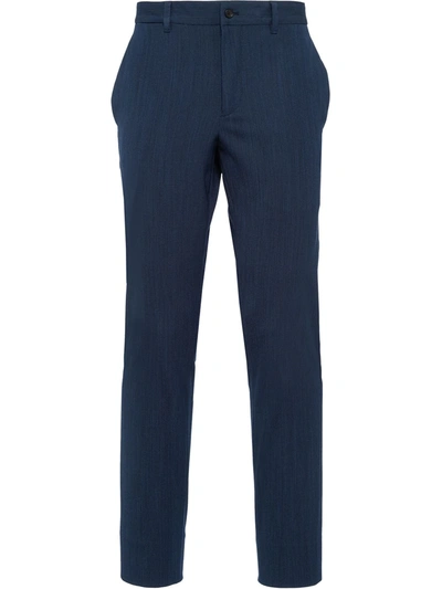 Prada Virgin Wool Tailored Trousers In Bleu