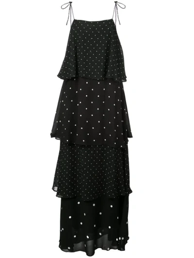 Anine Bing Daisy Tiered Polka-dot Chiffon Maxi Dress In Black/white