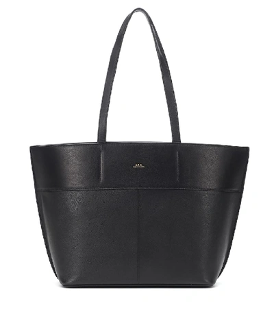 Apc Small Totally Leather Tote In Lzz Noir