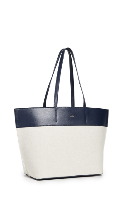 Apc Totally Leather & Canvas Tote Bag - Blue In Dark Navy
