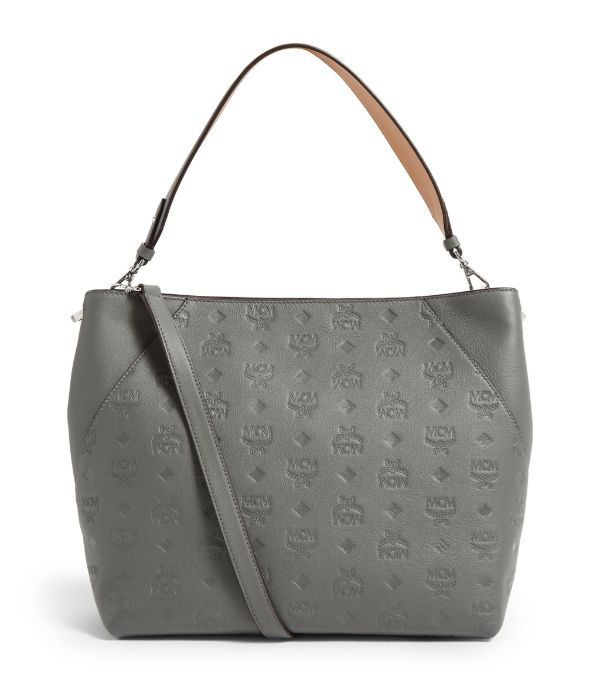 Mcm Large Klara Monogram Leather Hobo - Grey In Charcoal | ModeSens