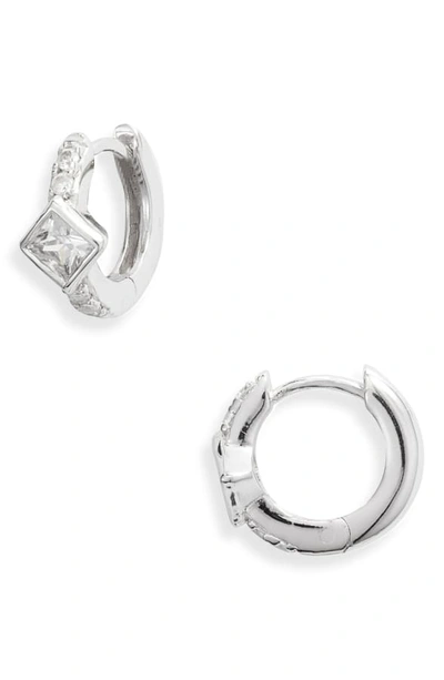 Argento Vivo Cubic Zirconia Station Huggie Hoop Earrings In Silver