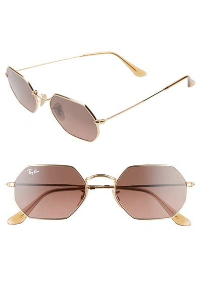 Ray Ban 53mm Rectangular Sunglasses - Gold/ Brown Gradient In Gold/ Brown Gradient