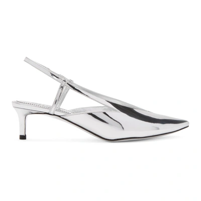 Givenchy 45mm Metallic Leather Sling Back Pumps In Silver