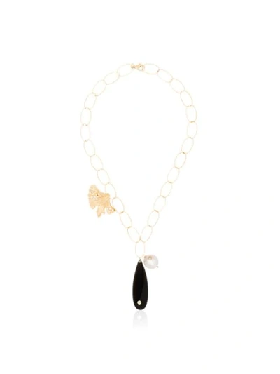 Apples & Figs 24kt Gold Vermeil Sea Shore Pendant Necklace In Gold + Black