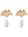 Apples & Figs 24kt Gold Vermeil Love Potion Leaf Pearl Drop Earrings
