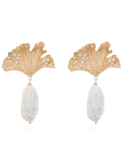 Apples & Figs 24kt Gold Vermeil Love Potion Leaf Pearl Drop Earrings