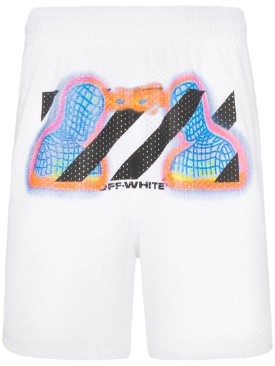 Off-white Branded Graphic-print Mesh Shorts In White